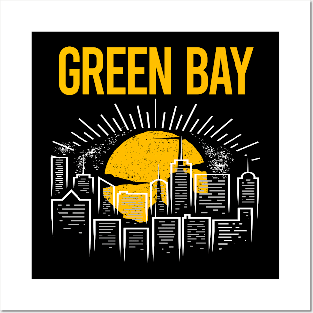 Yellow Moon Green Bay Wall Art by flaskoverhand